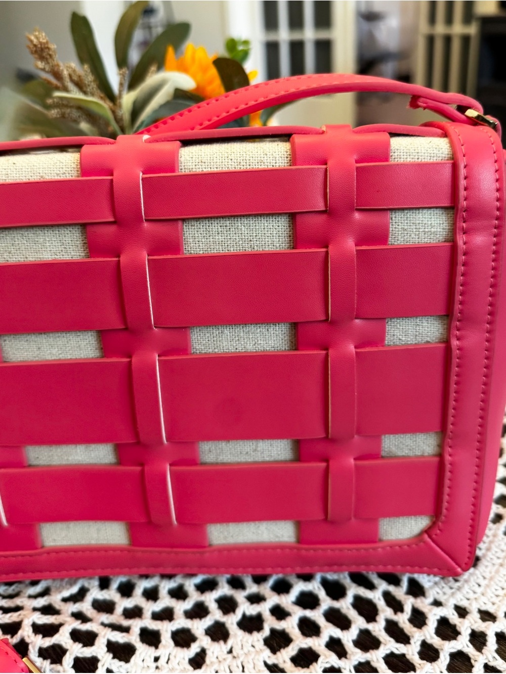 A New Day Pink Woven Basket Weave Crossbody Top Handle Bag - Picture 6 of 14